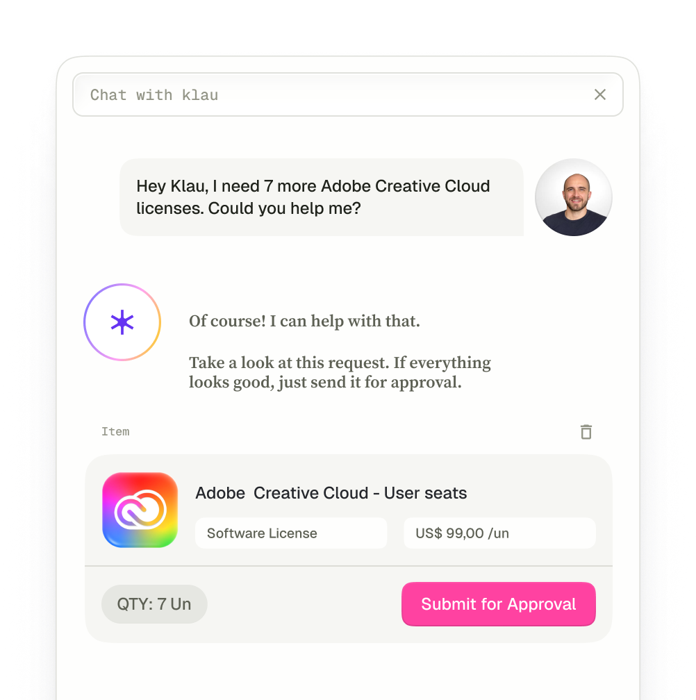 Klauvi request assistant chat interface